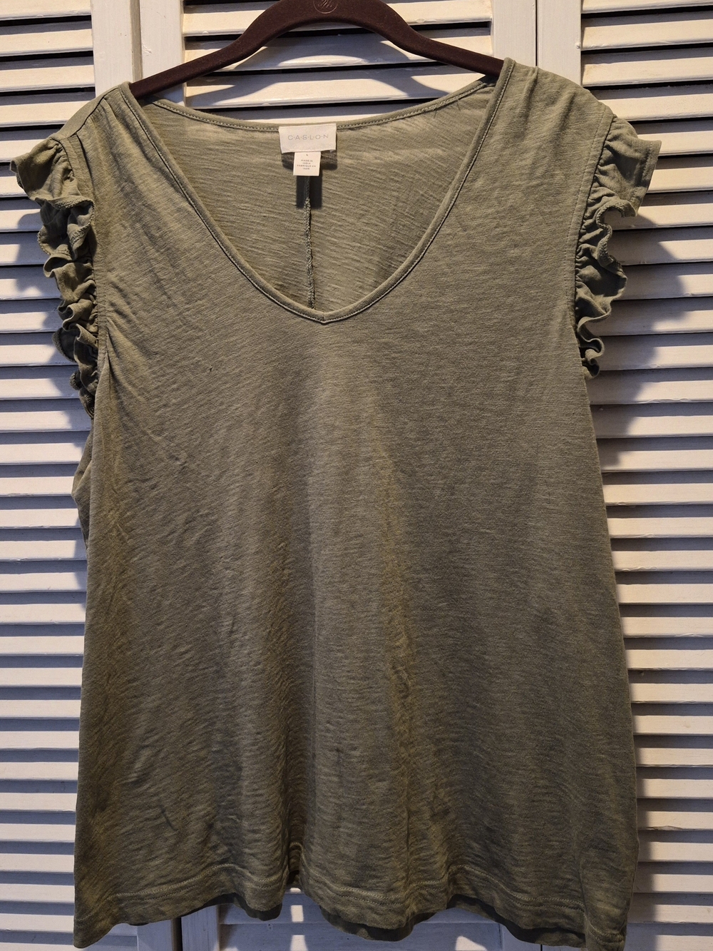 Caslon Olive Green V-Neck Ruffle Sleeve Tank